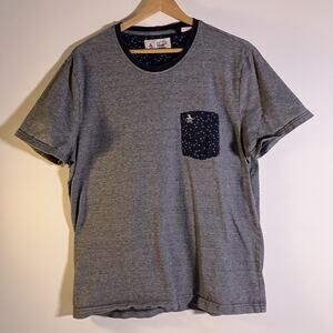 Original Penguin Shirt Mens XL Gray Navy Pocket Tee Patterned Cotton Casual